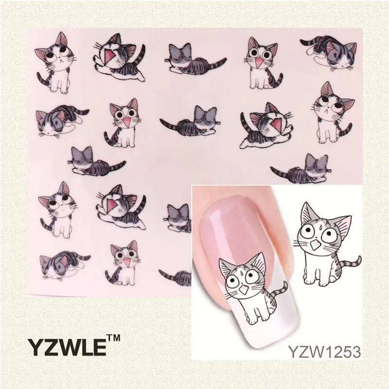 

YWK 1 Sheet Nail Art Water Decals Transfers Sticker Pretty Black Cat Pattern