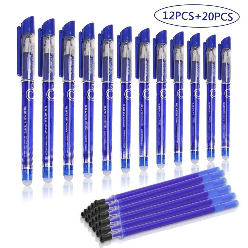 12 PCS Erasable Roller ball Pen and 20 Ballpen Refills More Ink Rub Out Pens Gel Ballpoint 0.5 mm Tip | Канцтовары для офиса и