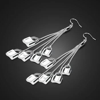 

Personality solid silver lock pendant earrings Fashion elegant 925 sterling silver long tassel earrings for women.gifts jewelry