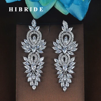 

HIBRIDE Brand Flower Shape Cubic Zircon Drop Earrings For Women Fashion Jewelry Pendientes mujer moda Brinco E-744