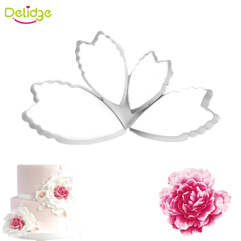 

Delidge 4 pcs/set 3D Peony Flower Petal Cookie Molds Stainless Steel Fondant Cookie Cutter Decorative Mould Baking Utensils