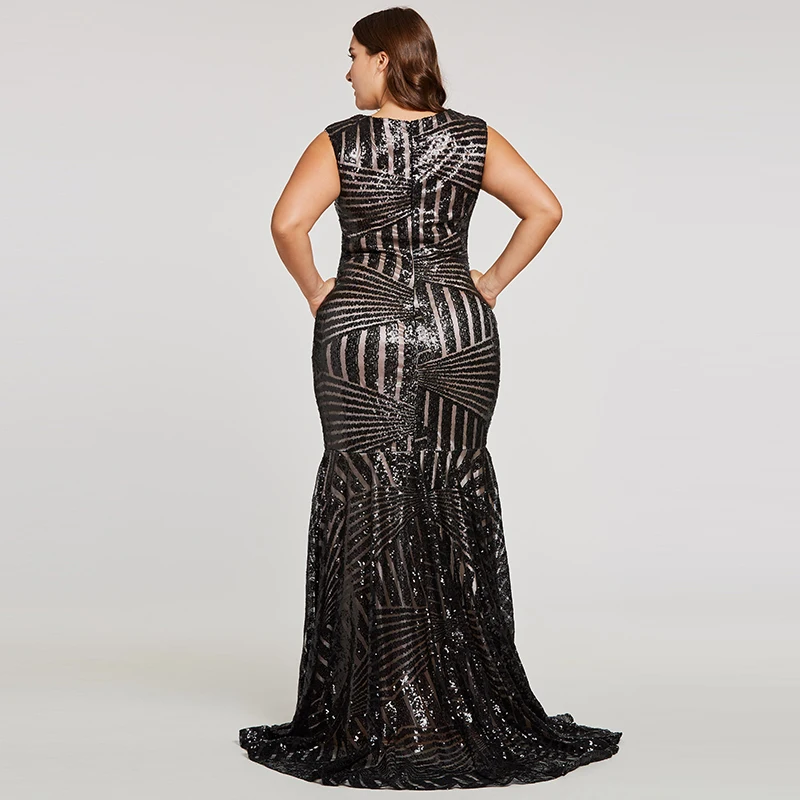 Tanpell Scoop Neck Evening Dress Sleeveless Zipper-Up Sequins Formal Women Floor Length Mermaid Evening Gown