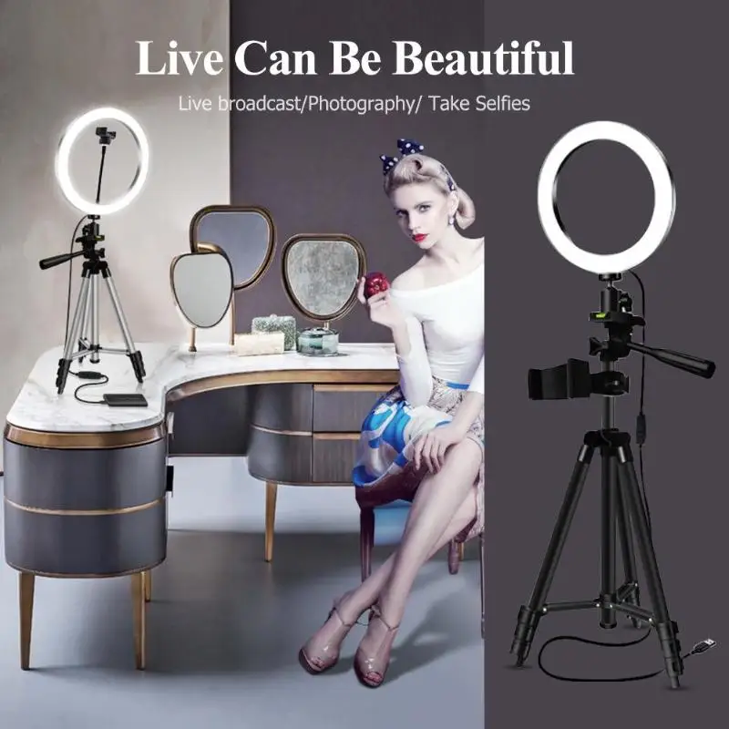 Ring Fill Light Dimmable LED Studio Camera Video Light Annular Lamp with Tripod Phone Clip for Smartphone Selfie Live Show