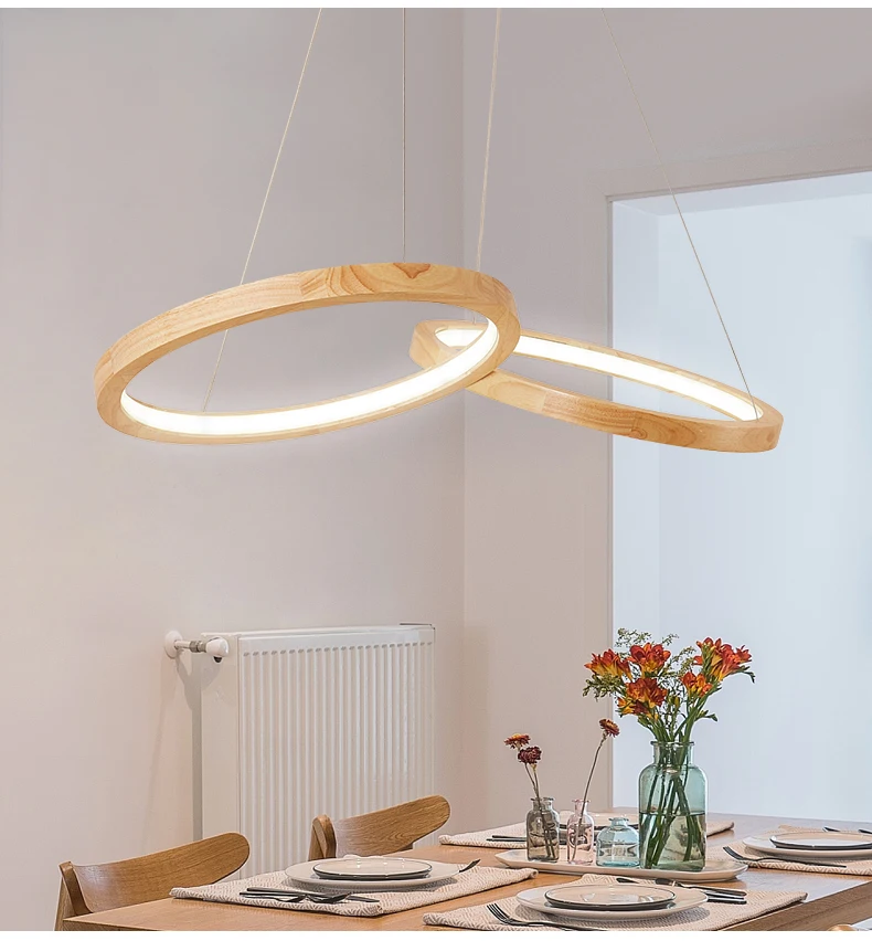 BOTIMI деревянный светодиодный подвесной светильник для столовой, 2 круглых деревянных кольца, блестящий Деревянный светильник для кухни, подвесной светильник для кухни