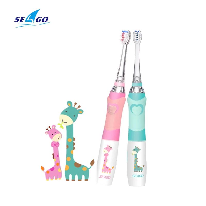 Seago Kids Sonic Electric Toothbrush Colorful Led Waterproof Soft Massage Children 1 Handle + 2 Teeth Brush Replacement Heads