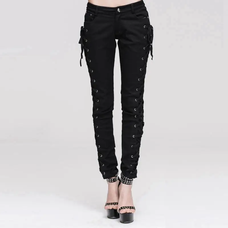 

Devil Fashion Women's Goth Skinny Lacing Detailed Pants TRW105
