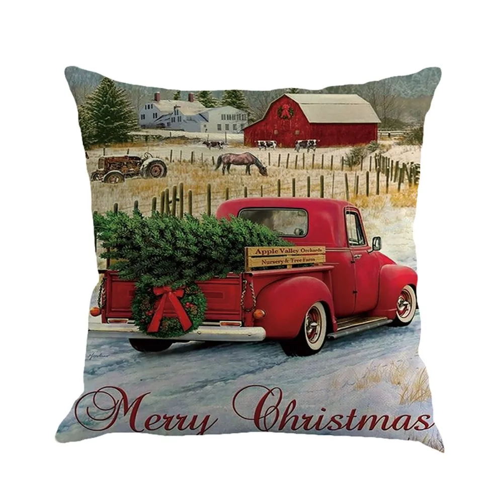 Винтажная хлопковая льняная Наволочка на подушку с изображением рождественской елки, Наволочка на диванную подушку для дома, разноцветная Наволочка на подушку