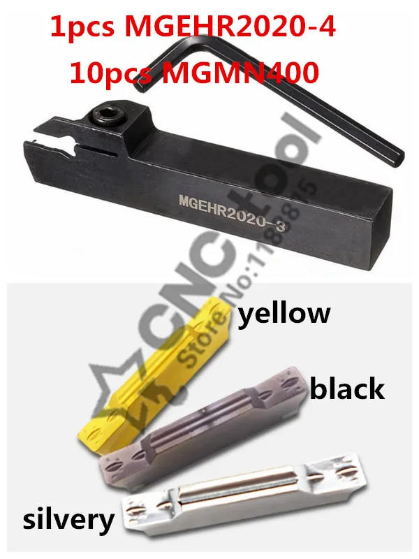 

11pcs/set CNC lathe tools MGEHR2020-4 1pcs+ 10pcs MGMN400 Silver / yellow / Black Grooving CNC Lathe Tool Holder