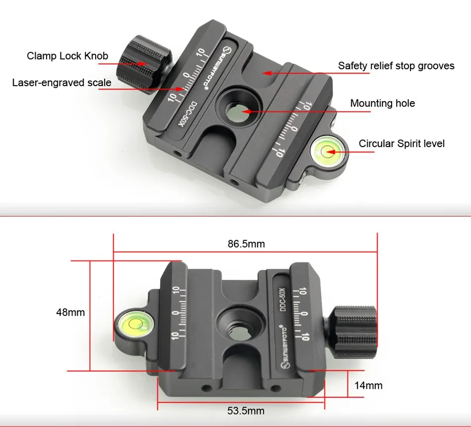 UNC3//8 Screw Quick Release Subtend Clamps panning F//Arca-Swiss Style Plates