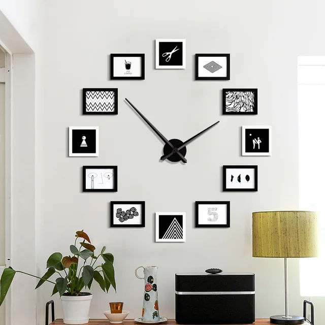 Large Diy Wall Clock Modern Design 12 Photo Frame Clocks Creative Large Diy Wall Clock Modern Design 12 Photo Frame Clocks Creative Show Family Picture