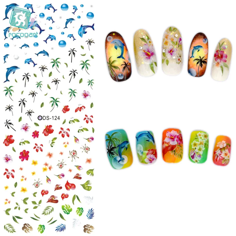 

Rocooart DS124 Water Transfer Nails Art Sticker Color Flowers Coconut Trees Element Nail Wrap Sticker Manicura nail transfer