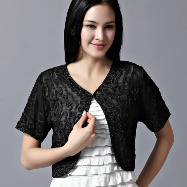 2018 Summer Thin Embroidery Short Sleeve Lace Mesh