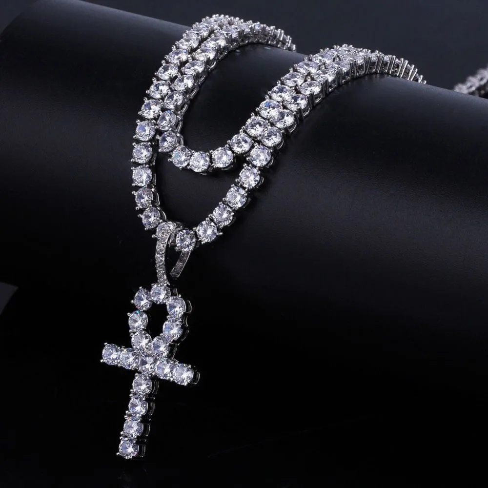 Мужская и женская подвеска из сплава в стиле хип хоп Iced Out Ankh Cross теннисная цепочка