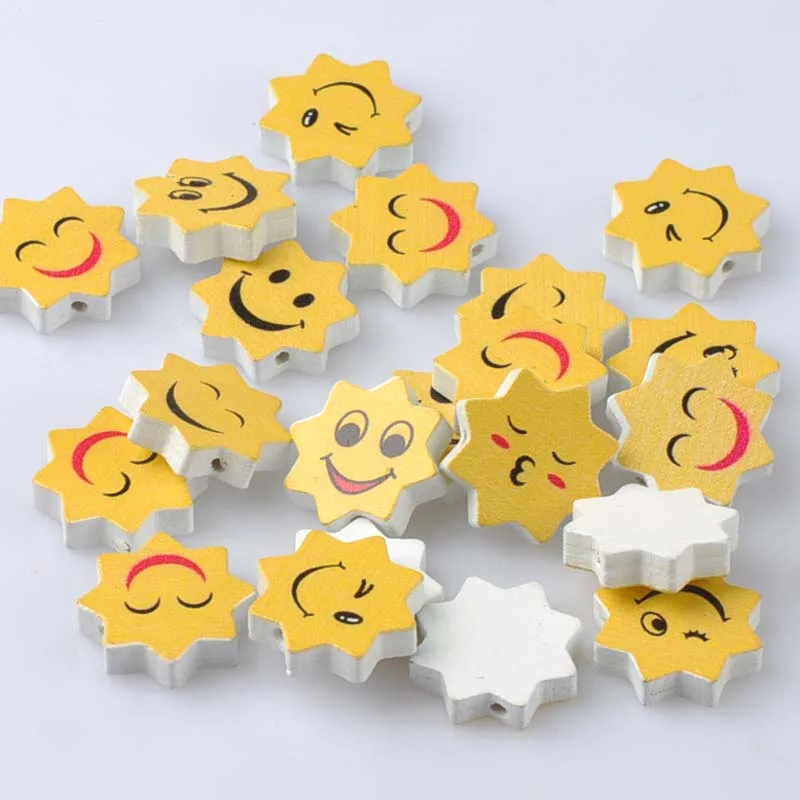 

Natural Wooden beads 2017 new Smile Sun Spacer Beads For Jewelry Making 22x12mm 20Pcs Yellow DIY MT2007X