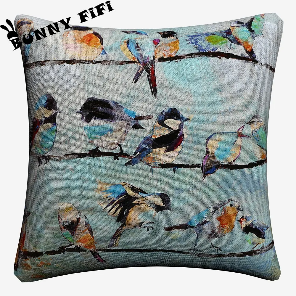 Birds On A Wire Artwork Soft Cotton Linen Cushion Covers 45x45cm Vintage Pillowcase For Sofa Home Decoration | Дом и сад