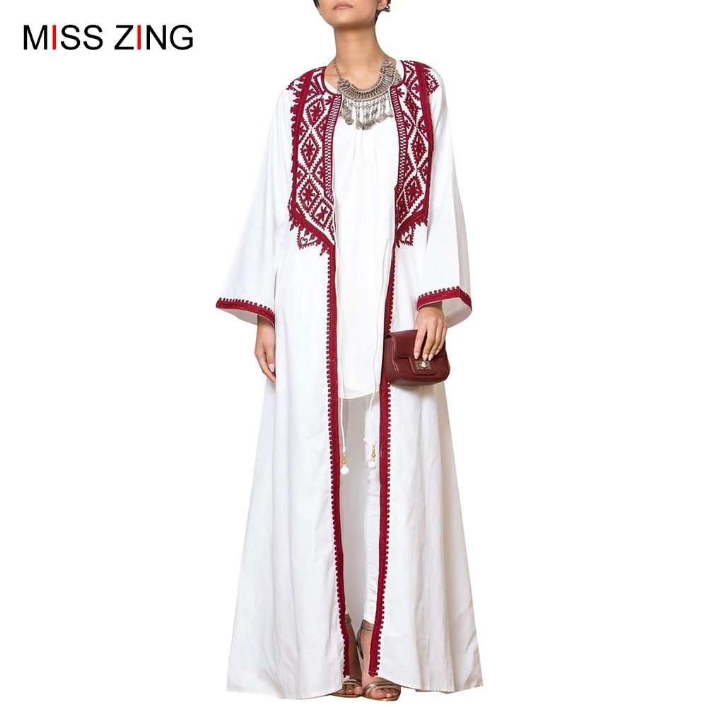 

Zing Muslim Abaya Print Floral New Dress Mesh Cardigan Tunic Kimono Long Robes Jubah Middle East Ramadan Arab Islamic Prayer