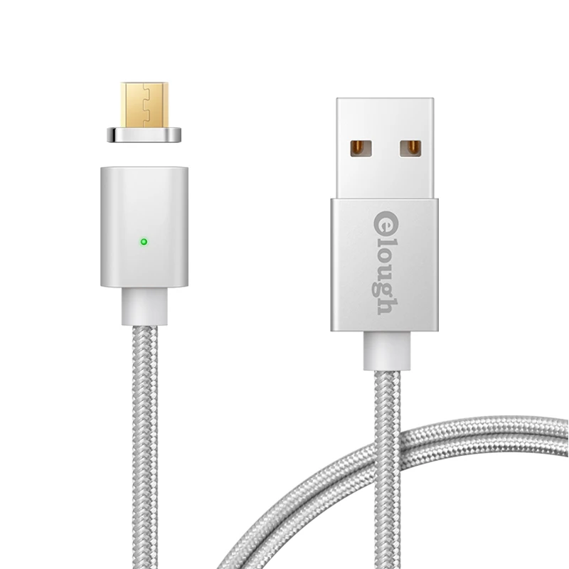 Elough E04 Micro USB Магнитный зарядный кабель для передачи данных для huawei Android кабель usb Micro кабель Магнитный зарядный провод плетеный - Цвет: Серебристый