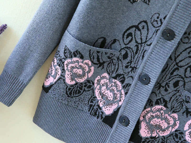 UHYTGF весенне-осенние вязаные свитеры Женские базовые пальто модные кардиганы с цветочным принтом женские вязаные топы однобортные 61