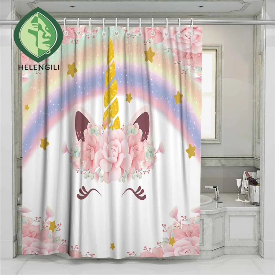 3D Beach Unicorn Shower Curtain Bathroom Waterproof Polyester Printing Curtains for Bathroom Shower