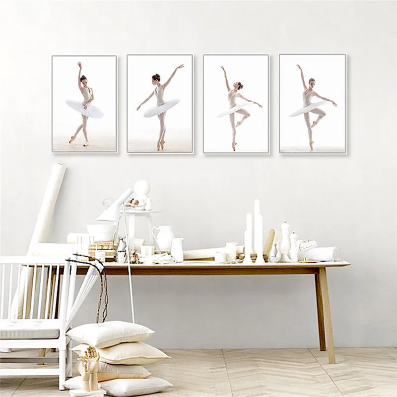 

Poster Modern Different Ballet Movements White Photo Art Canvas Painting Nordic Ballerina Picture for living room Decoration