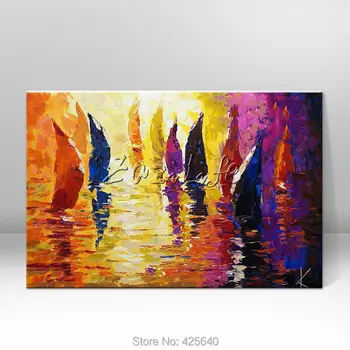 

Hand painted abstract oil painting boat ship sailing canvas oil paintings Wall art Pictures for living room modern wallpaper 5
