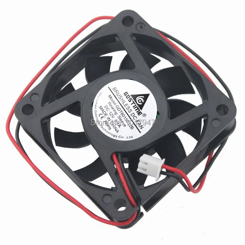 

2Pieces LOT Gdstime DC 6cm 60mm x 15mm 12V 2Pin 6015 Brushless Cooling Fan