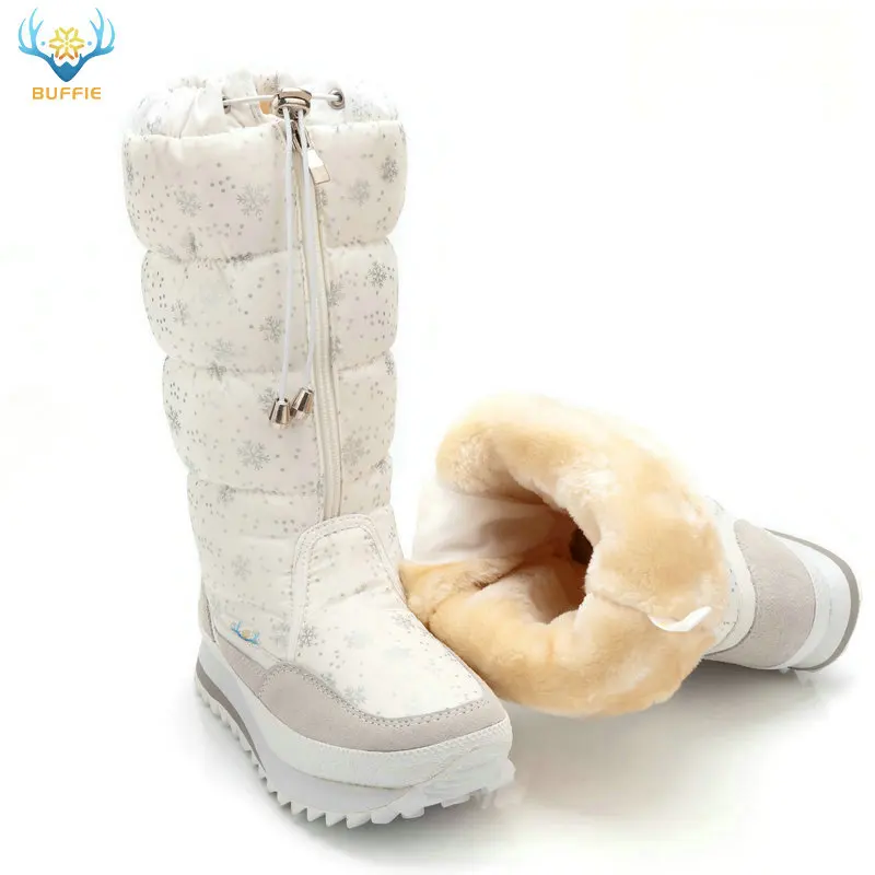 

BUFFIE Winter Boots High Women Snow Boots Plush Warm Shoes Plus Size 35 42 Wear Girl White Zip Shoes Female Hot Boots JSH-M0787