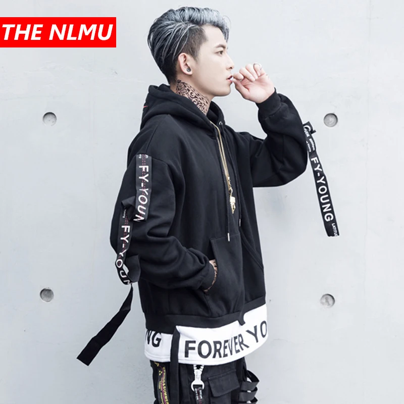 

Hip Hop Streetwear Hoodies Men Women Ribbons Design Pullover Hoodie 2019 Winter Male Fashion Sweatshirts Black Camo WG345