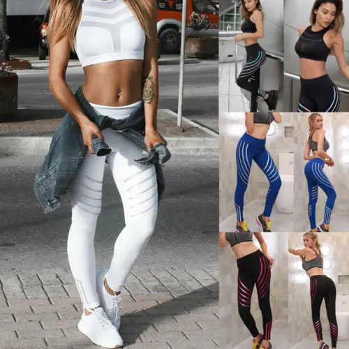 

Women Pop Sports Long Pants Gym Push Up Striped Leggings Workout Jogging Skinny Pants Trousers Comfy Ladies Clothes S-XL