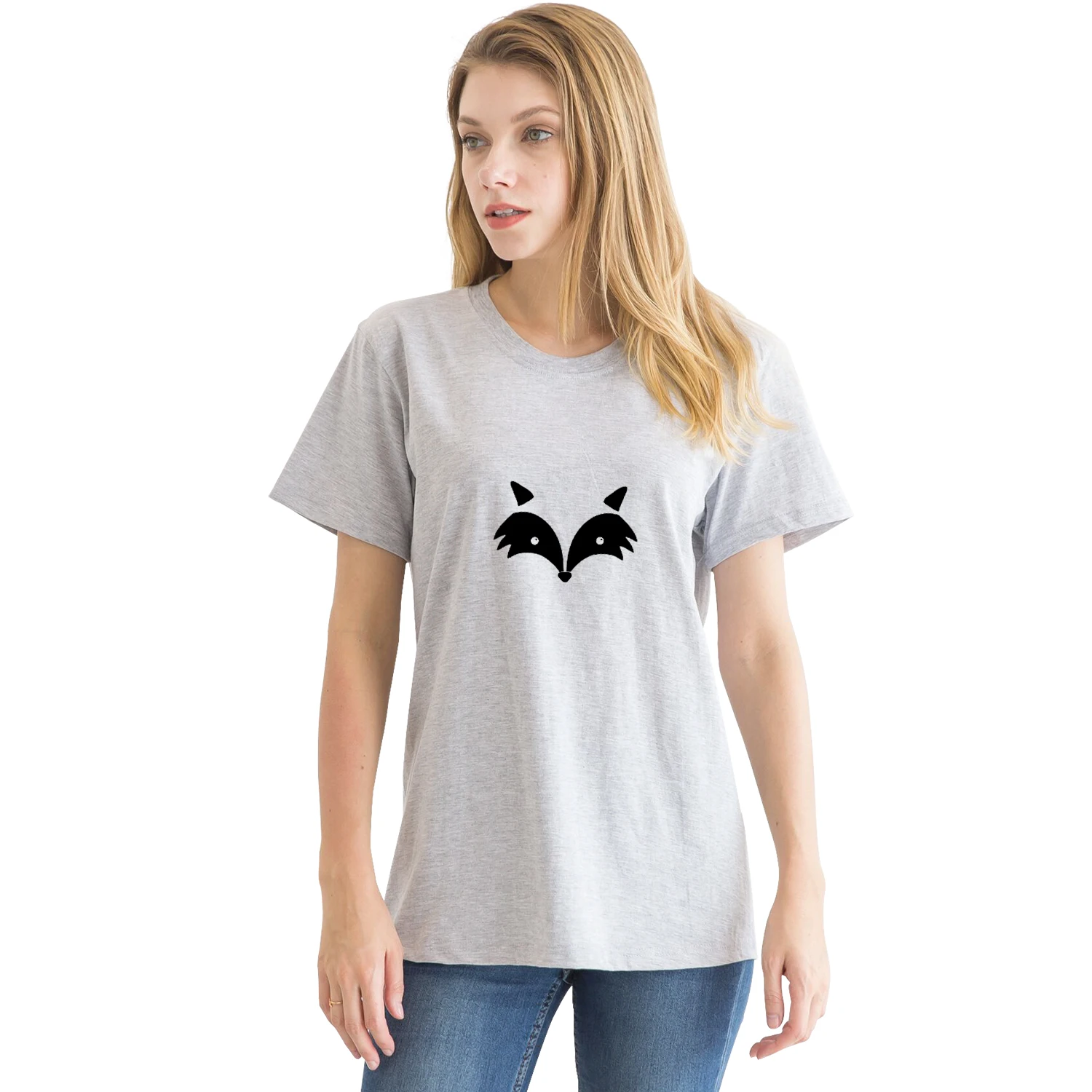 

Girls Tees Street Style T-shirt Trend Short Sleeve Tops Personality Pattern FOX Shirt Man and Women Causual T-shirt for Lovers