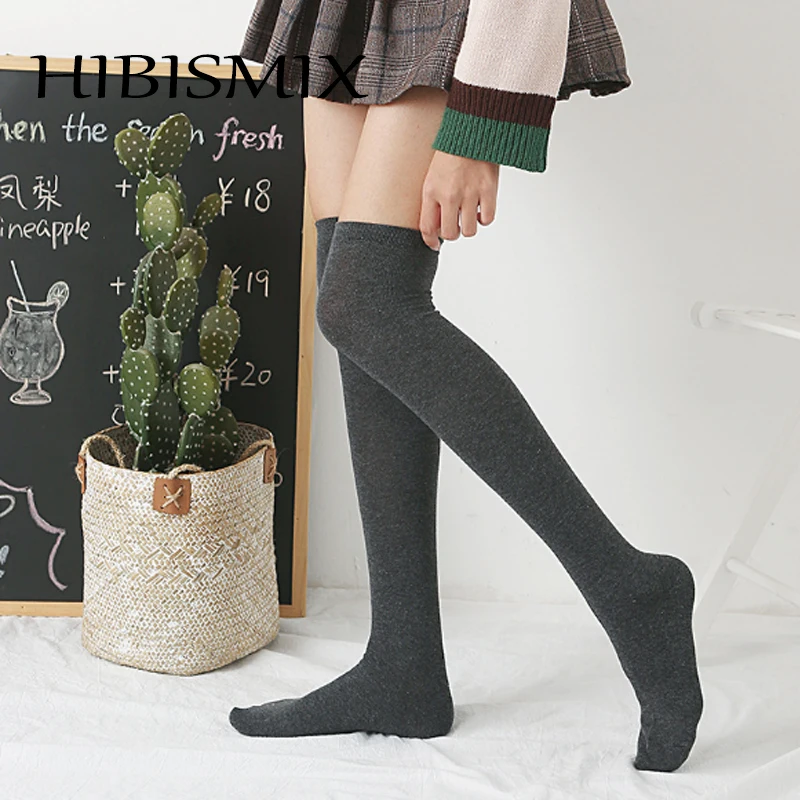 HIBISMIX преппи женские гольфы однотонные студенческие хлопковые длинные носки