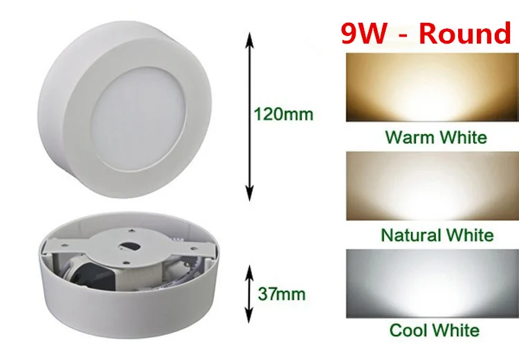 

9W LED Round led panel light surface mounted light ceiling Downlight light 2835SMD AC85-265V,indoor lighting Dimmable 10pcs