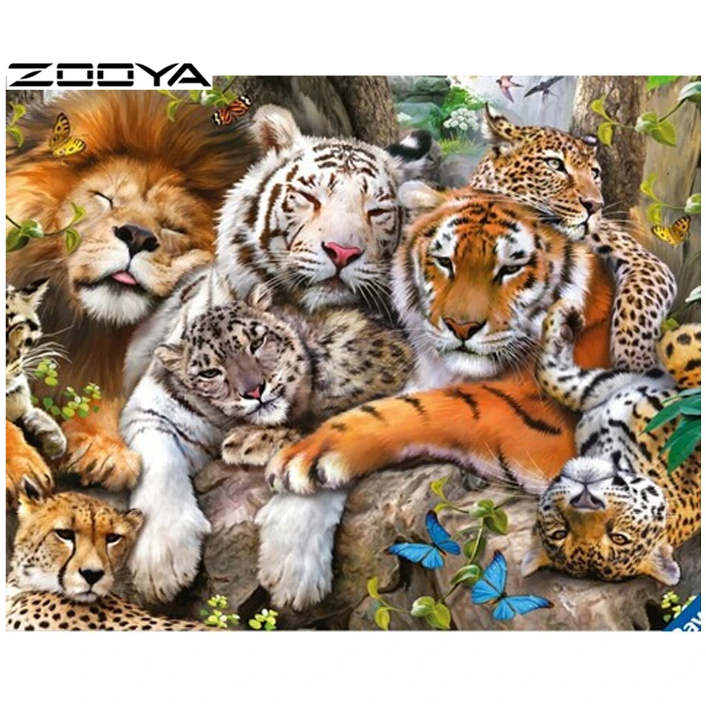 ZOOYA алмазная живопись животные тигр Лев DIY Алмазная Вышивка Узор Стразы мозаика