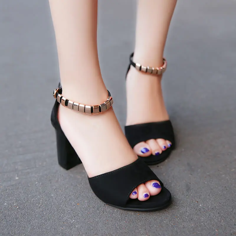 

SLHJC Women Sandals High Square Heel Peep Toe Ankle Beads Buckle Casual Stylish Student Female Summer Pumps Heels Shoes