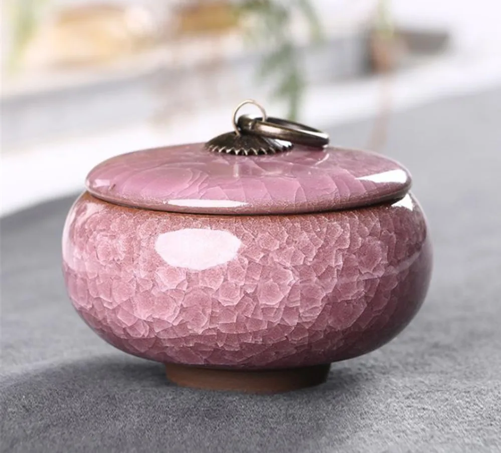 Китайский ретро ледяная трещина, керамический оловянный маленький резервуар для хранения порошка, антикварная красочная чайная банка, чайная посуда, набор аксессуаров - Цвет: Pink
