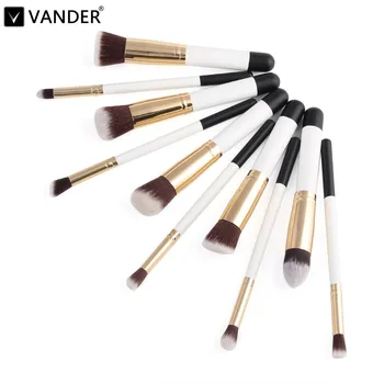 

Vander Pro 10Pcs Wood Makeup Brushes Set Powder Blush Foundation Eyeshadow Eyeliner Lip Cosmetic Kit Blending Tools Maquiagem