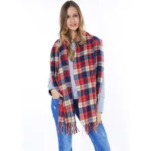 2015 Tassels Pashmina Shawls and Scarves Top Quality Large Scarf Bufandas Red Orange Winter Women Tartan