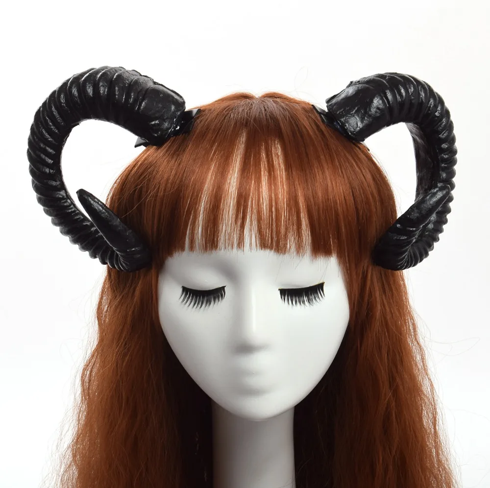 Black Devil Horns Cosplay Sleep Style Gothic RAM Headband Hair Clips Lolita Accessories in