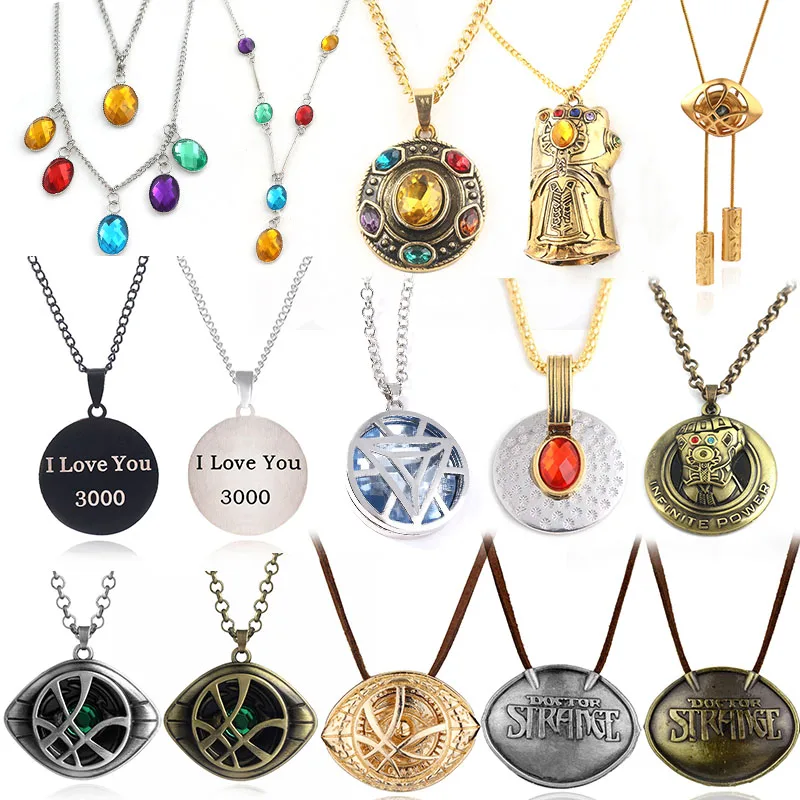

10Pcs/lot The Avengers Infinity War Thanos Infinity Stone Pendant Necklace Anime Iron Man I Love U 3000 Necklaces Chain