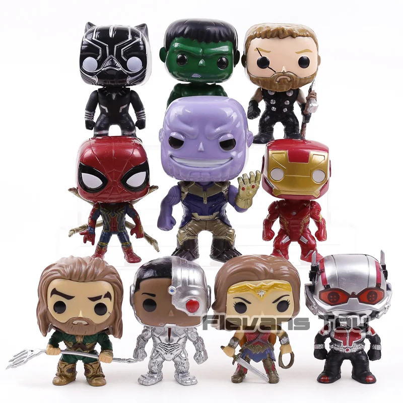 

Marvel DC Super Heroes Toys Thanos Black Panther Captain America Wonder Woman Iron Man Aquaman Hulk PVC Action Figures 10pcs/set