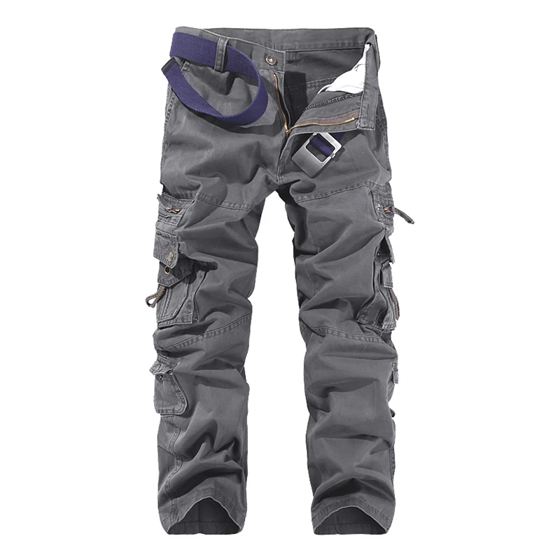 LANBAOSI стильные мужские Карго повседневные свободные брюки мешковатые армейские военные многокарманные тактические комбинезоны брюки - Цвет: Темно-серый