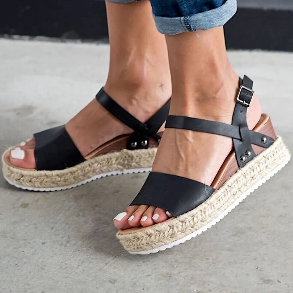 

Woman Sandals 2019 Summer Wedges Sandals Buckle Strap Platform Retro Peep Toe Female Sandals Women Wedges Shoes Buty Damskie