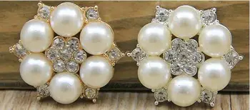 

Alloy drill Pearl Jewelry 50pcs/lot 26MM metal rhinestone pearl cluster button wedding embellishment garment DIY hair accessory