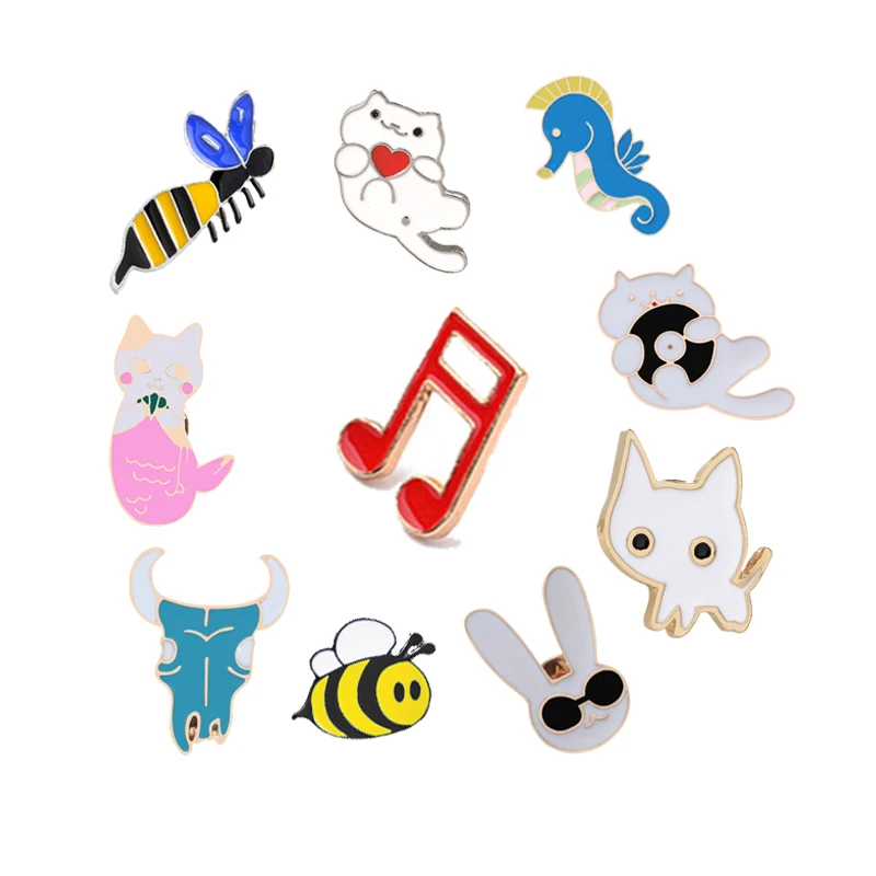 

Cartoon Animals Brooches Cat Bee Seahorse Metal Enamel Pins Bag Button Lapel Pin Kids Gifts Cute Icons Badges Women Accessories