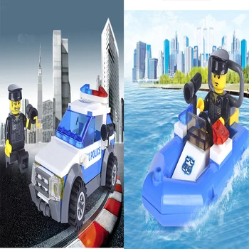 

2 styles of hot selling products city police rescue boats police cars assembly Building blocks military toy for children gift