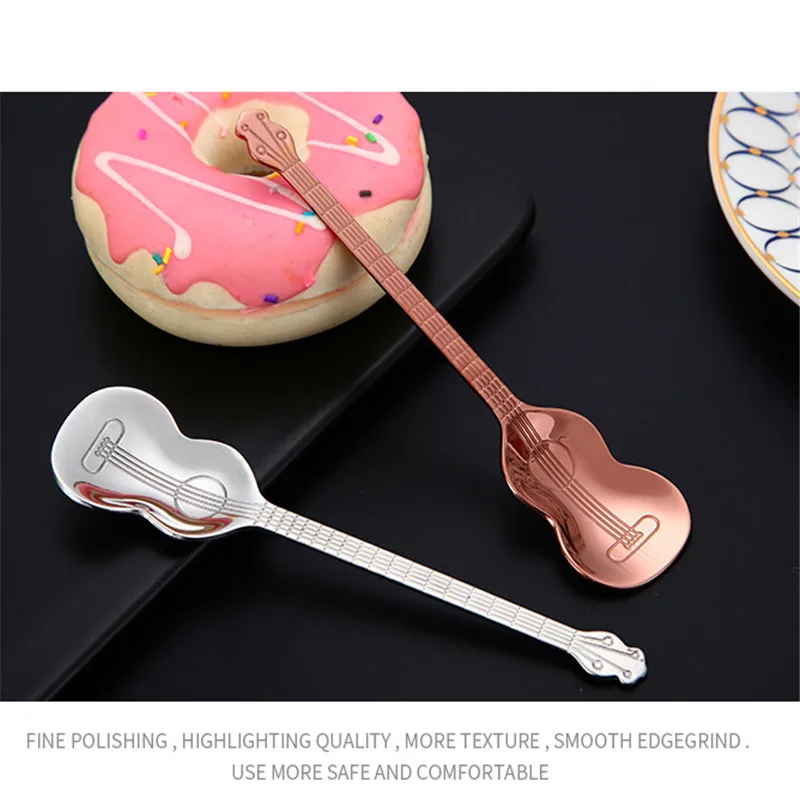 Нержавеющая сталь Кофе ложка в форме гитары музыкальная тема Чай ложка для перемешивания десерт, мороженое Scoop Чай ложка творческий