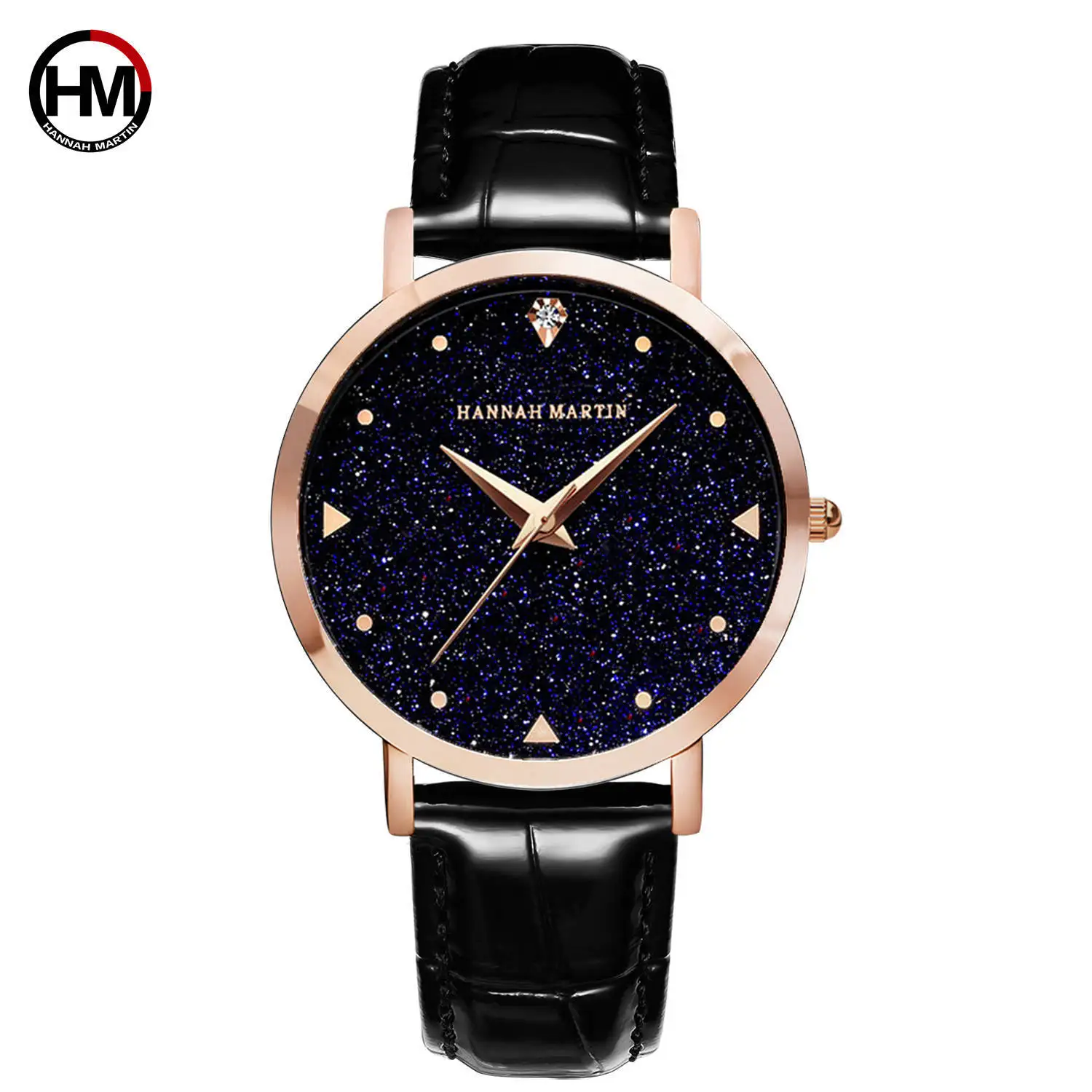 

Women Mini Wrist Watch Black Leather Strap Quartz Movement Analog Watch with Starry Sky Simple Waterproof Ladies Clock