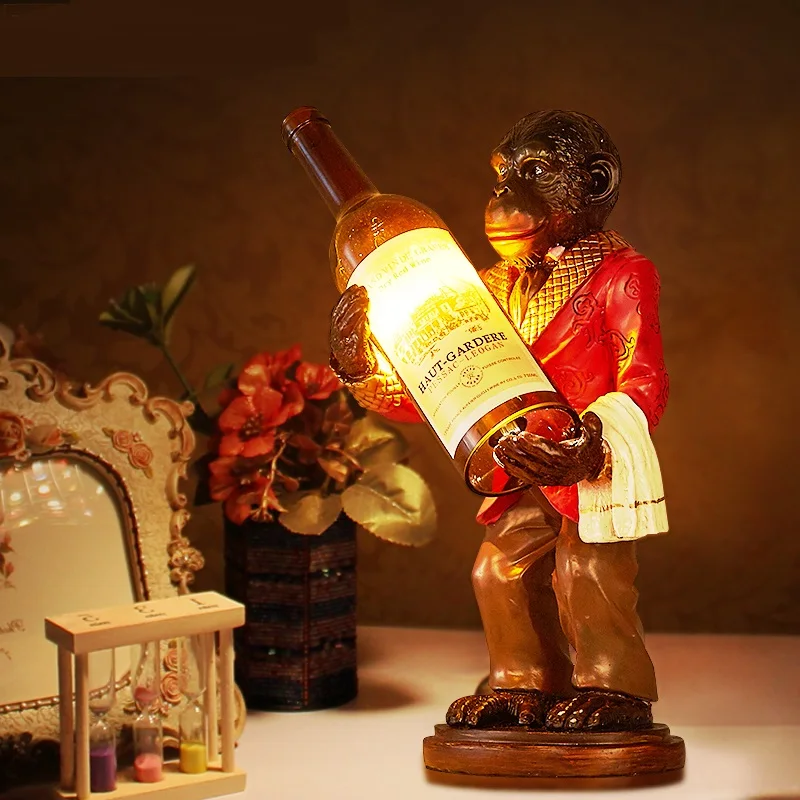 

Creative orangutan table lamp personality design bar coffee shop art monkey retro resin lamp Waiter ya7295