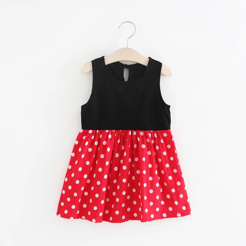 

2018 Summer New Arrival Sleeveless A-line Dot Girl Dress Black and Red Robe Ete Fille