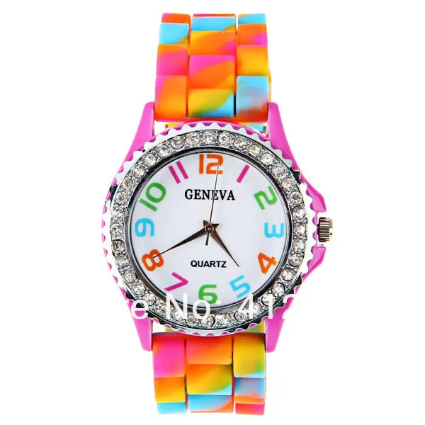 Кварцевые наручные часы Montre Femme Повседневные женские новые! Новые Geneva Rainbow Crystal